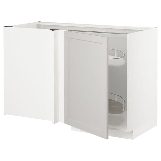 Ikea METOD - Corner base cab w pull-out fitting, white/Lerhyttan light grey, 128x68 cm