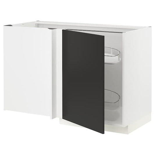 METOD - Corner base cab w pull-out fitting, white/Nickebo matt anthracite, 128x68 cm - best price from Maltashopper.com 69497639