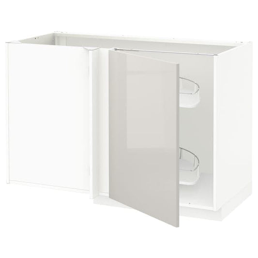Ikea METOD - Corner base cab w pull-out fitting, white/Ringhult light grey, 128x68 cm