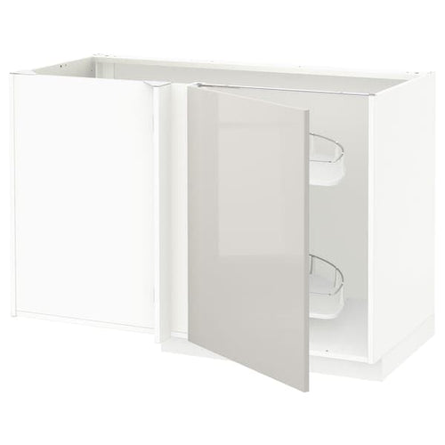 METOD - METOD Corner base cab w pull-out fitting, white/Ringhult light grey, 128x68 cm