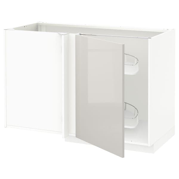 METOD - Corner base cab w pull-out fitting, white/Ringhult light grey, 128x68 cm