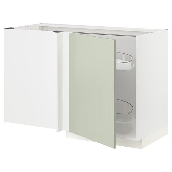 METOD - Corner base cab w pull-out fitting, white/Stensund light green, 128x68 cm