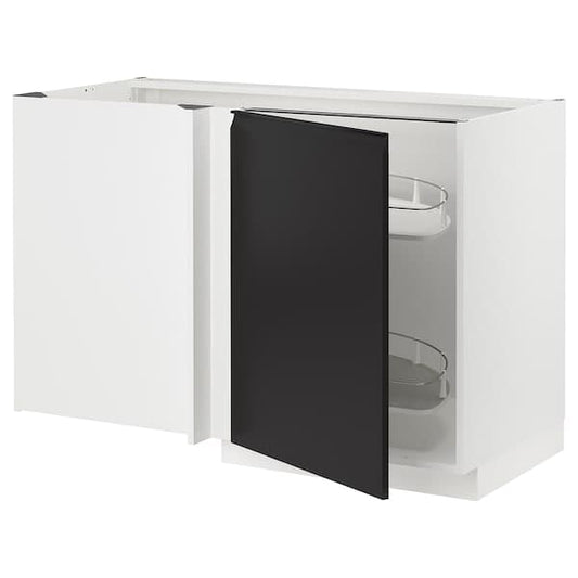 METOD - Corner base cab w pull-out fitting, white/Upplöv matt anthracite, 128x68 cm - best price from Maltashopper.com 69493542