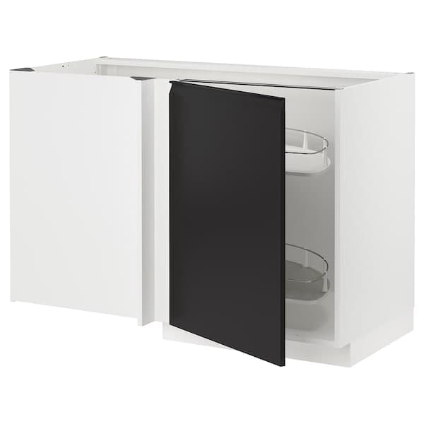 METOD - Corner base cab w pull-out fitting, white/Upplöv matt anthracite, 128x68 cm