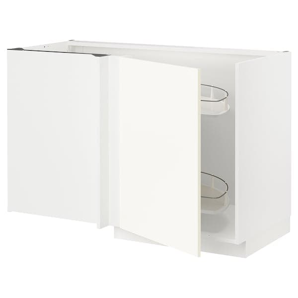 METOD - Corner base cab w pull-out fitting, white/Vallstena white, 128x68 cm