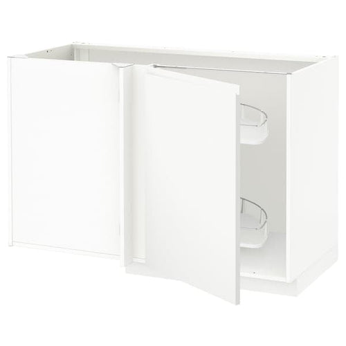 METOD - METOD Corner base cab w pull-out fitting, white/Voxtorp matt white, 128x68 cm