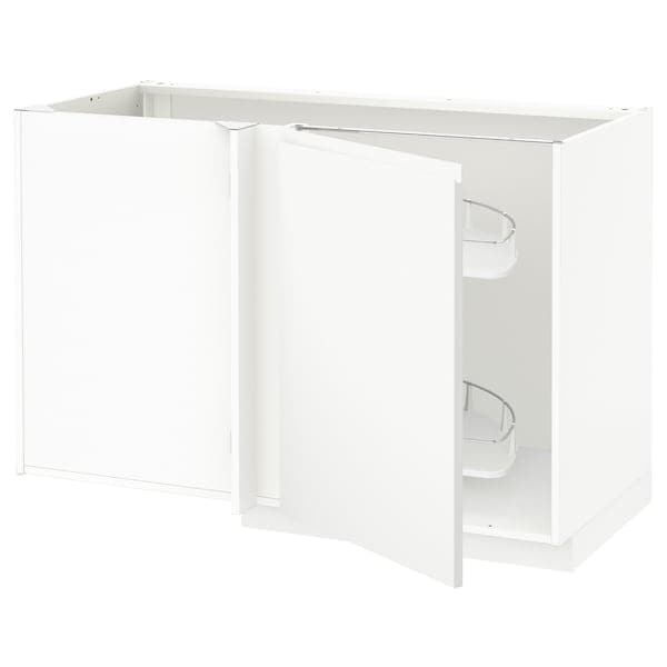 METOD - Corner base cab w pull-out fitting, white/Voxtorp matt white, 128x68 cm