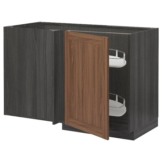 Ikea METOD - Corner base cab w pull-out fitting, black Enköping/brown walnut effect, 128x68 cm