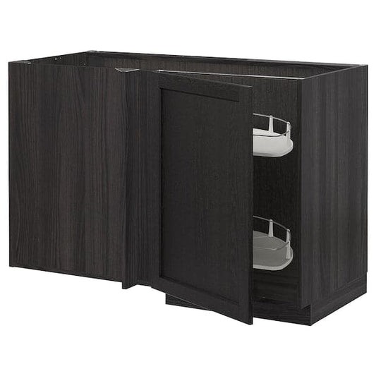 Ikea METOD - Corner base cab w pull-out fitting, black/Lerhyttan black stained, 128x68 cm