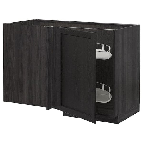 METOD - Corner base cab w pull-out fitting, black/Lerhyttan black stained, 128x68 cm