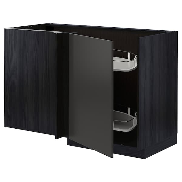 METOD - Corner base cab w pull-out fitting, black/Nickebo matt anthracite, 128x68 cm