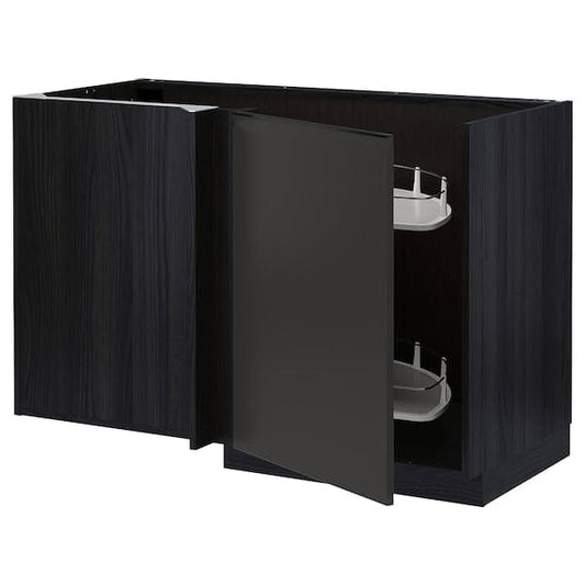 METOD - Corner base cab w pull-out fitting, black/Upplöv matt anthracite, 128x68 cm - best price from Maltashopper.com 49495330