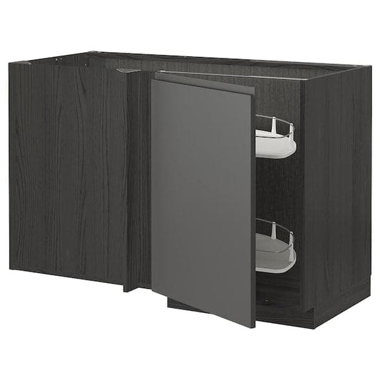 Ikea METOD - Corner base cab w pull-out fitting, black/Voxtorp dark grey, 128x68 cm