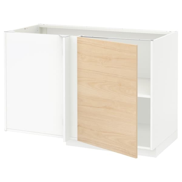 METOD corner base cabinet with shelf, white/Askersund light ash effect, 128x68 cm