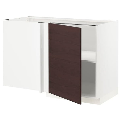 METOD - Corner base cabinet with shelf, white Askersund/dark brown ash effect , 128x68 cm