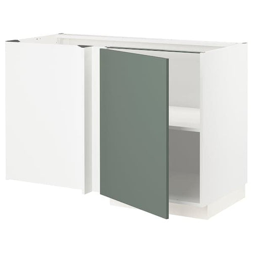 METOD - Corner base cabinet with shelf, white/Bodarp grey-green, 128x68 cm