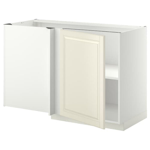 METOD - Corner base cabinet with shelf, white/Bodbyn off-white, 128x68 cm