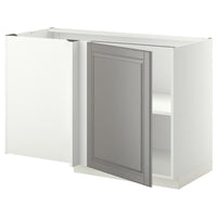 METOD - Corner base cabinet with shelf, white/Bodbyn grey, 128x68 cm - best price from Maltashopper.com 49467394