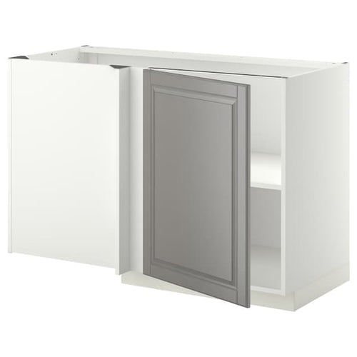 METOD - Corner base cabinet with shelf, white/Bodbyn grey, 128x68 cm