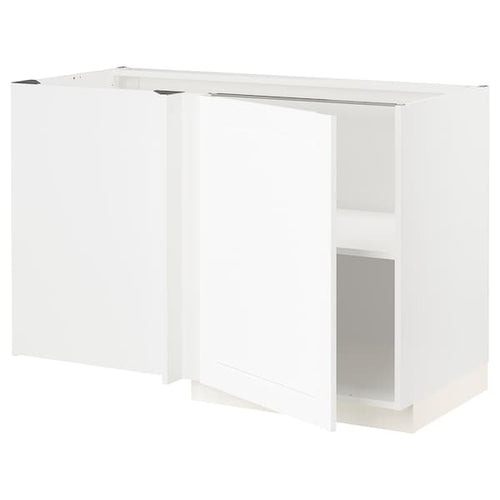 METOD - Corner base cabinet with shelf, white Enköping/white wood effect, 128x68 cm
