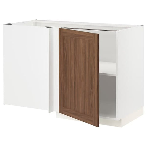 METOD - Corner base cabinet with shelf, white Enköping/brown walnut effect, 128x68 cm