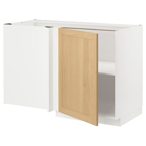 METOD - Corner base cabinet with shelf, white/Forsbacka oak, 128x68 cm