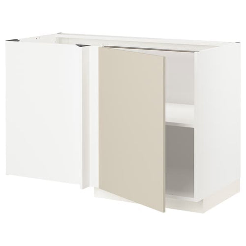 METOD - Corner base cabinet with shelf, white/Havstorp beige, 128x68 cm