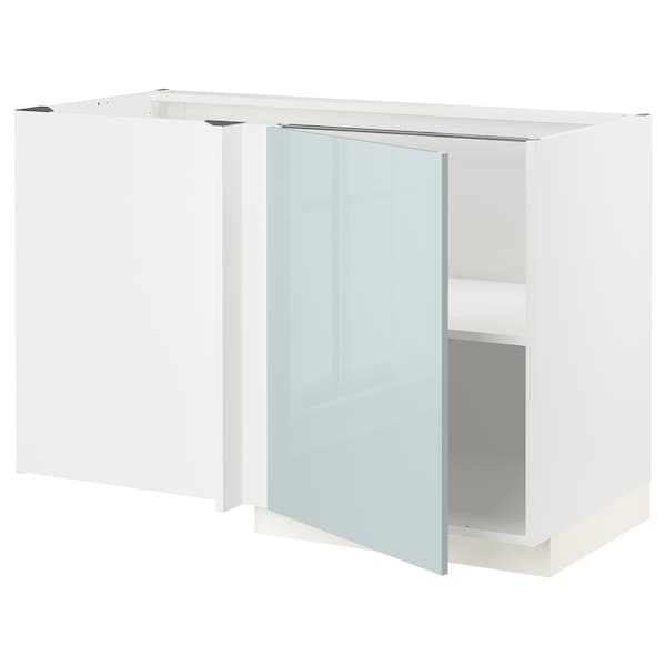 Ikea METOD - Corner base cabinet with shelf, white/Kallarp light grey-blue, 128x68 cm
