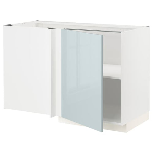 METOD - Corner base cabinet with shelf, white/Kallarp light grey-blue, 128x68 cm