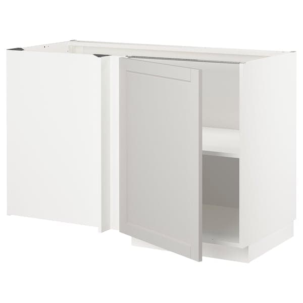 Ikea METOD - Corner base cabinet with shelf, white/Lerhyttan light grey, 128x68 cm