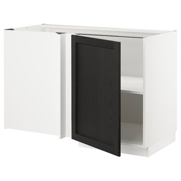 METOD - Corner base cabinet with shelf, white/Lerhyttan black stained , 128x68 cm - best price from Maltashopper.com 89467504