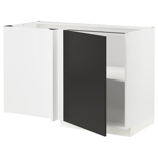 Ikea METOD - Corner base cabinet with shelf, white/Nickebo matt anthracite, 128x68 cm