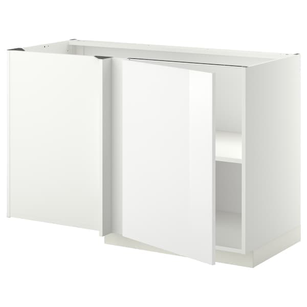 METOD - Corner base cabinet with shelf, white/Ringhult white, 128x68 cm