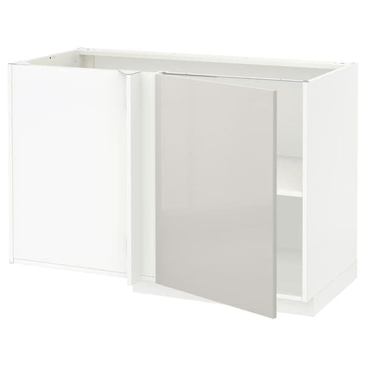 METOD - Corner base cabinet with shelf, white/Ringhult light grey, 128x68 cm - best price from Maltashopper.com 99469178