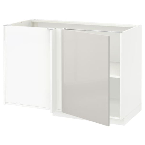 METOD - Corner base cabinet with shelf, white/Ringhult light grey, 128x68 cm