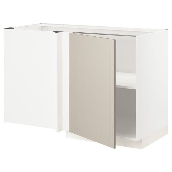 METOD - Corner base cabinet with shelf, white/Stensund beige, 128x68 cm - best price from Maltashopper.com 39456013