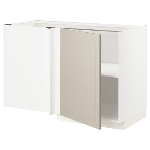 METOD - Corner base cabinet with shelf, white/Stensund beige, 128x68 cm
