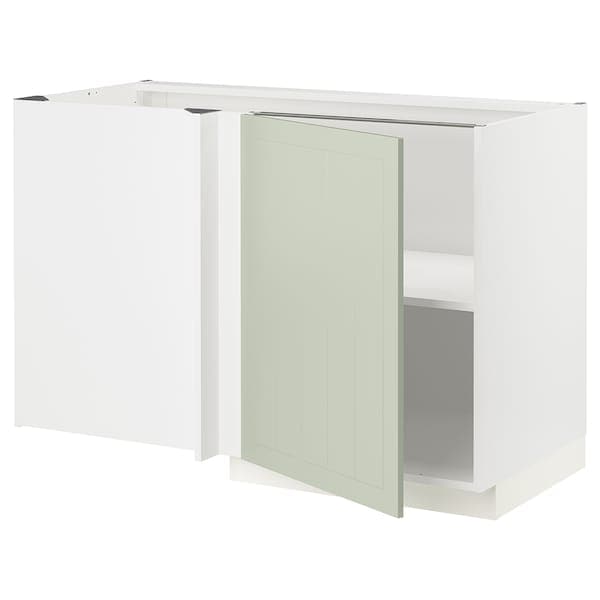 METOD - Corner base cabinet with shelf, white/Stensund light green, 128x68 cm - best price from Maltashopper.com 49486458
