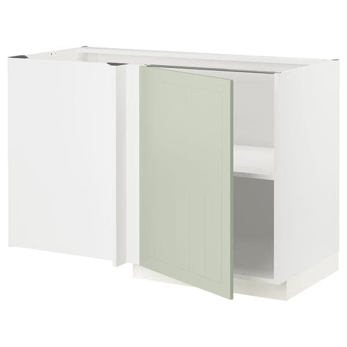 METOD - Corner base cabinet with shelf, white/Stensund light green, 128x68 cm