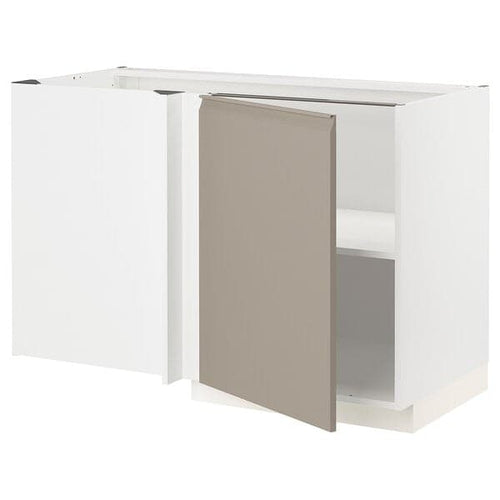 METOD - Corner base cabinet with shelf, white/Upplöv matt dark beige, 128x68 cm