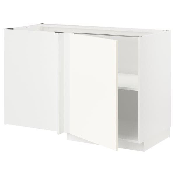METOD - Corner base cabinet with shelf, white/Vallstena white, 128x68 cm