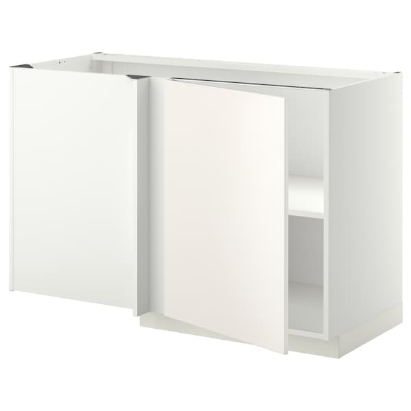 METOD - Corner base cabinet with shelf, white/Veddinge white, 128x68 cm - best price from Maltashopper.com 79458901