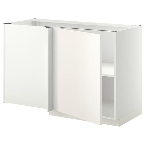 METOD - Corner base cabinet with shelf, white/Veddinge white, 128x68 cm