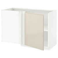 METOD - Corner base cabinet with shelf, white/Voxtorp high-gloss light beige, 128x68 cm - best price from Maltashopper.com 19463694