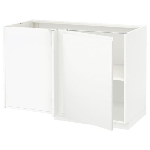 METOD corner base cabinet with shelf, white/Voxtorp matt white, 128x68 cm