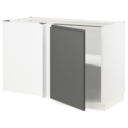 METOD - Corner base cabinet with shelf, white/Voxtorp dark grey, 128x68 cm