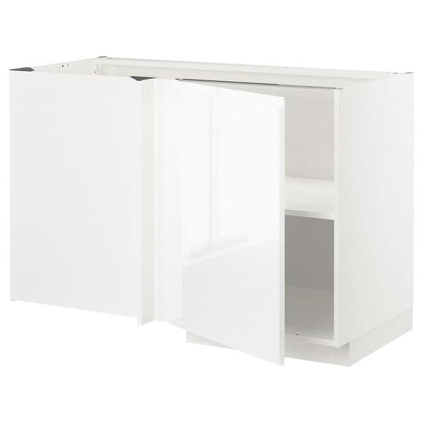 METOD - Corner base cabinet with shelf, white/Voxtorp high-gloss/white, 128x68 cm - best price from Maltashopper.com 49461226