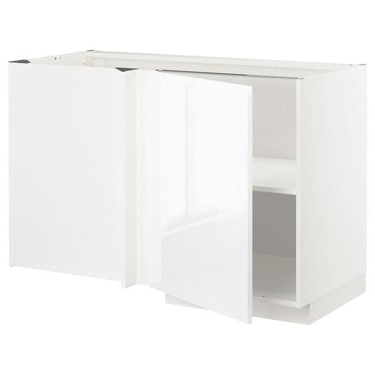 Ikea METOD - Corner base cabinet with shelf, white/Voxtorp high-gloss/white, 128x68 cm