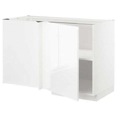 METOD - Corner base cabinet with shelf, white/Voxtorp high-gloss/white, 128x68 cm