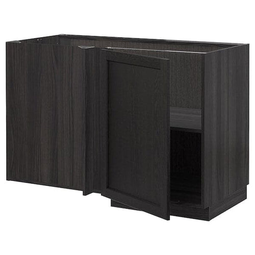 METOD - Corner base cabinet with shelf, black/Lerhyttan black stained, 128x68 cm